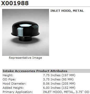 X001988 INLET HOOD, METAL 3.75