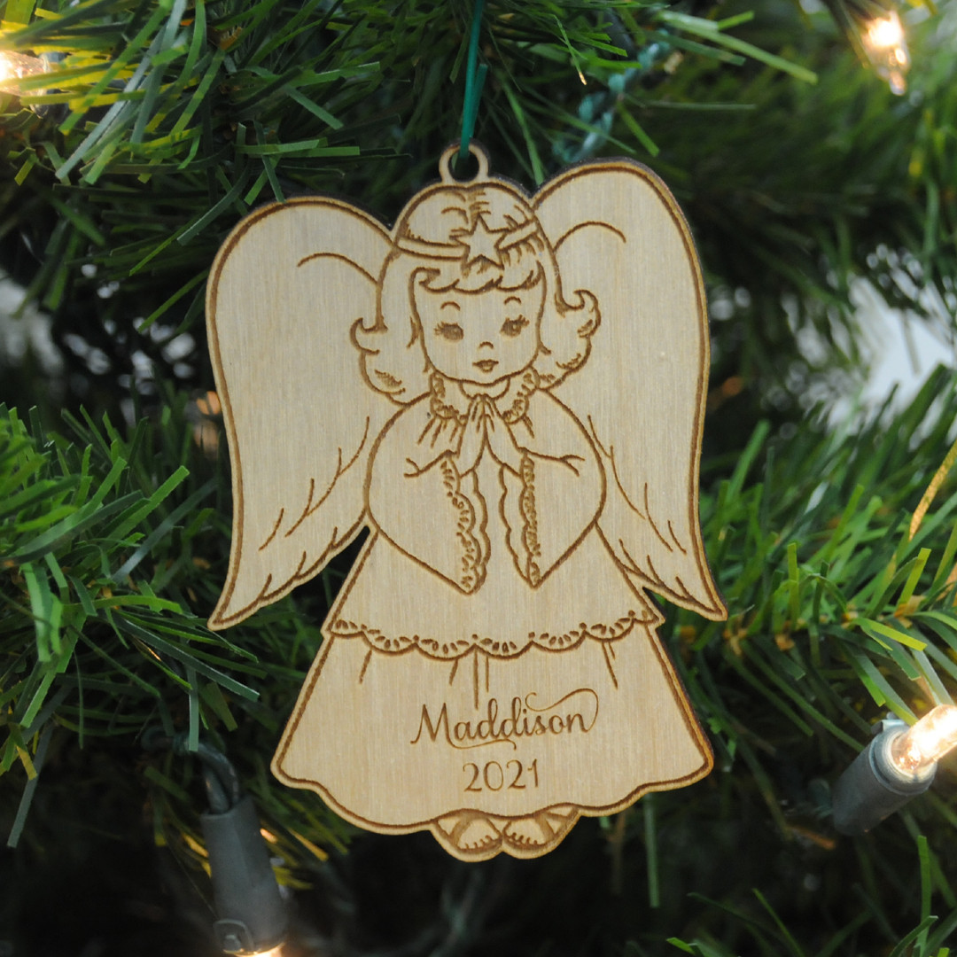 Wooden Laser Engraved Christmas Ornament - Angel (Boy & Girl)