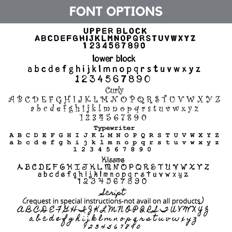 Hand stamped font options