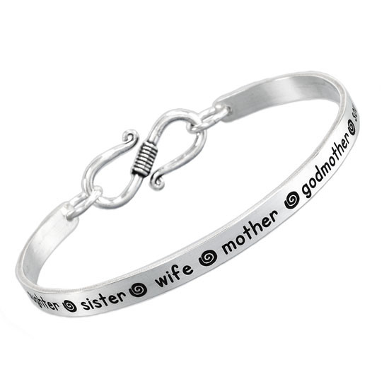 silver bracelet with words