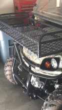 This is the steel, rubber coated basket for the Textron Prowler. It is 44" wide and the 18" out front and has bumper center support brace. Has 7" tall tie down side handles.