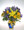 The Joseph-Beth Booksellers signature vase. This cobalt blue glass vase is filled with blue iris, yellow roses and yellow day lillies.