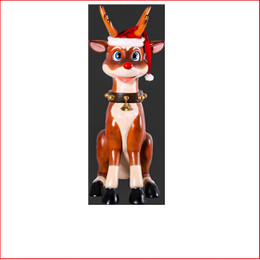 The Polyresin Funny Reindeer comes with a santa's hat as well. A complete scene where there is no more to do in your christmas display. Definately great to have at an event or christmas party as the kids and adults will enjoy the christmas cheer. Very popular for shopping centres where plenty of photos are taken for memories. Large christmas decor at its best, nice to fit in with this  Funny Reindeer would be our range of large Toy Soldiers or Nutcrakers. The Funny Reindeer is very loved by kids and adults as they adore his cute face.
