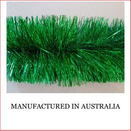 Australian manufactured 4 Ply Tinsel Garland - Green (100mm x 5.5m). Very thick and lush commercial grade tinsel made right in Australia. 
We cannot emphasize how beautiful this tinsel looks. Currently in very high demand for corporate clients from shopping centres, RSL's, car yards and various businesses from fruit shops to offices and building foyers. 
Made in Australia from quality raw materials that strengthen the garland tinsel which ensures a longer lasting product.
Colours Also Available
Black, Cerise, Electric Blue, Gold, Green, Lime, Orange, Purple, Red, Royal Blue, Silver, White

