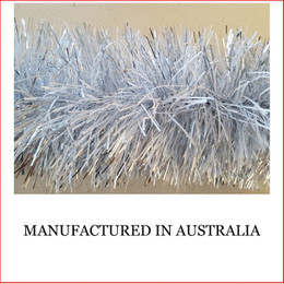 Australian manufactured 4 Ply Tinsel Garland - Silver and White (100mm x 5.5m). Very thick and lush commercial grade tinsel made right in Australia. 
We cannot emphasize how beautiful this tinsel looks. Currently in very high demand for corporate clients from shopping centres, RSL's, car yards and various businesses from fruit shops to offices and building foyers. 
Made in Australia from quality raw materials that strengthen the garland tinsel which ensures a longer lasting product.
Colours also Available: Black, Cerise, Electric Blue, Gold, Green, Lime, Orange, Purple, Red, Royal Blue, Silver, White