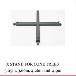X Stand for Cone Tree
UNIVERSAL STAND FOR SIZES 10FT -16FT CONE TREES
Specifically produced for the Cone Trees 3.05m – 4.90 when using in an outdoor environment.
This unique expandable stand clips over the bottom section of our Modular Cone Tree frame and can then be further secured with sand bags or cement blocks to make the tree as safe as is possible to cater for different weather conditions*
*We cannot guarantee that during severe weather the tree will not blow over but the cross stand will help keep the tree secure. Structural Engineers advice on the wind loading requirement should be sought when erecting in an outdoor public area.
