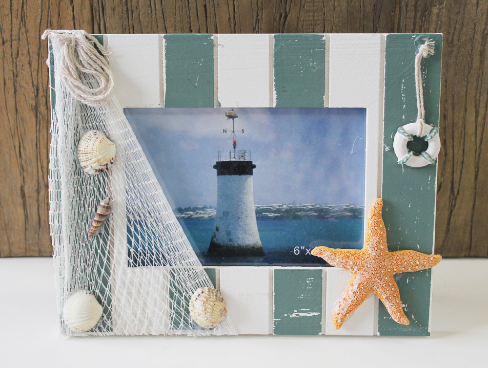 Nautical 4x6 Picture Frame with Fish Net - Coastal Frames ...