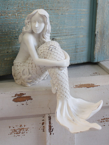 White Mermaid Shelf Sitting Figurine Sea Beauty