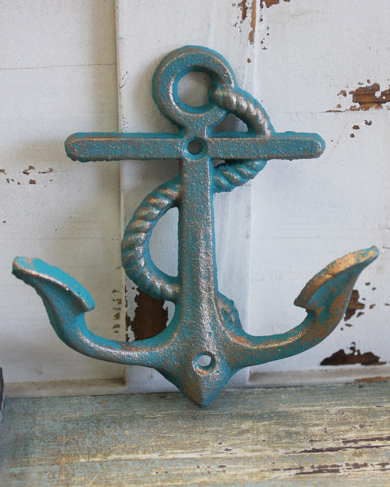 Blue Amp Gold Anchor Double Hook Nautical Cast Iron Wall