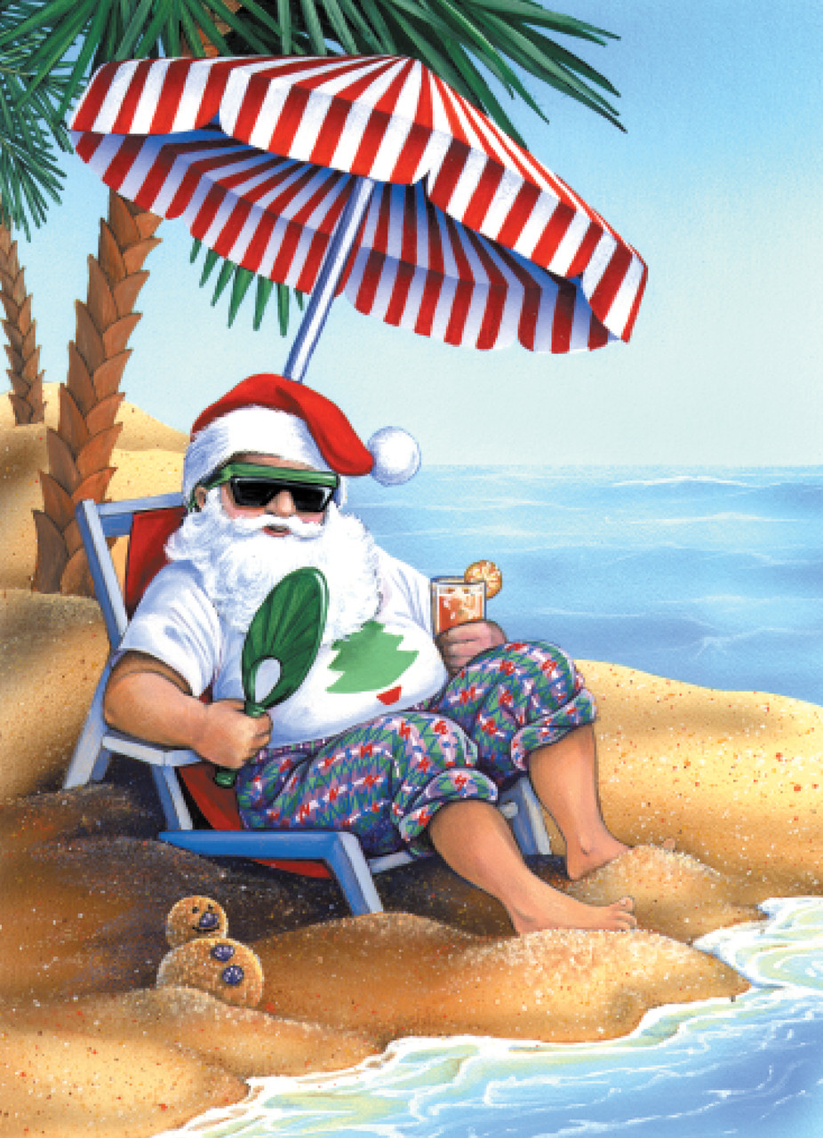 Santa Claus on the Beach Holiday Cards - Coastal Christmas Stationery - California Seashell Co