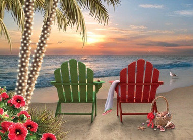 Red and Green Adirondack Chairs Holiday Cards - Coastal 