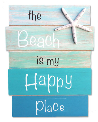 Beachy Wall Decor the beach is my happy place wood plank sign - coastal & beach wall Beachy Wall Decor the beach is my happy place wood plank sign - coastal & beach wall
