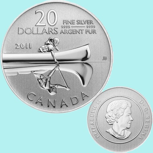 2011 CANADA $20 FINE SILVER Coin CANOE - .26 oz. SILVER - Northern