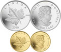 2010 1/5oz Gold and 1oz Silver Maple Leaf Piedfort Set
