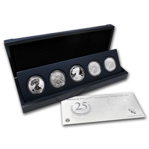 2011 Silver American Eagle 25th Anniversary 5 Coin Set - with Box