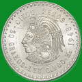 1947-1948 Mexico SILVER 5 Pesos "Cuauhtemoc" - AU/BU