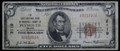1929 $5 - BROWN SEAL (FIRST NATIONAL BANK OF MARSHALL PLYMOUTH,IN) - VG+