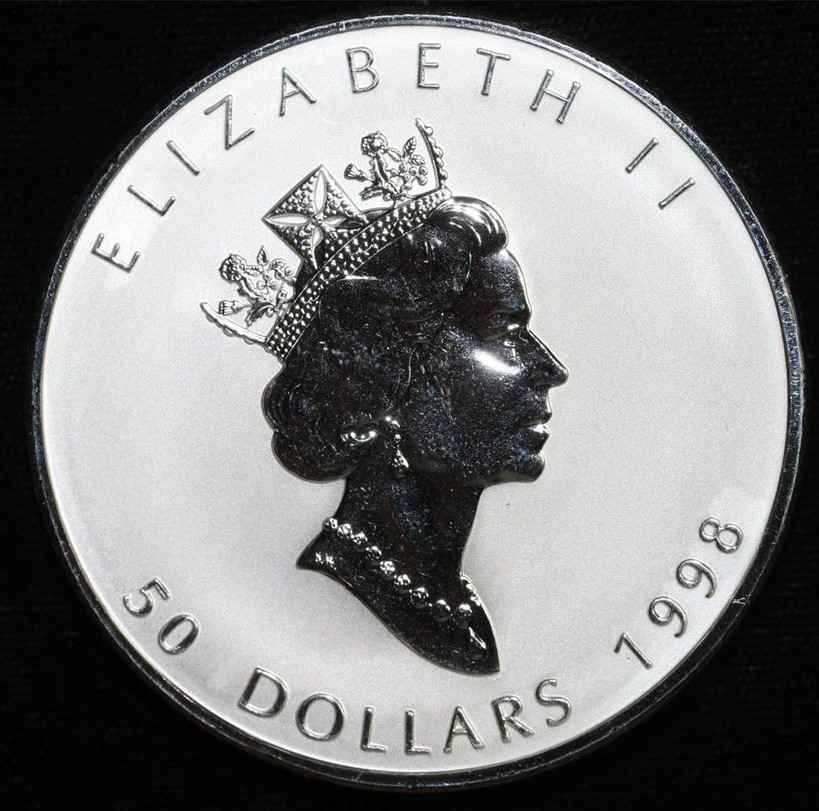 1998 $50 CANADA SILVER Coin - 10 oz. of .9999 Fine SILVER w/+
