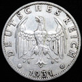 1931 F WEIMAR 3 MARK GERMAN COIN - EXTRA FINE++