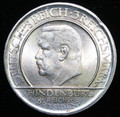 1929 F WEIMAR HINDENBURG 3 MARK GERMAN COIN - UNC++