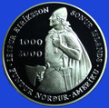 2000 ICELAND 1000 KRONUR SILVER PF Coin LEIF ERICKSON - .7734 oz. SILVER