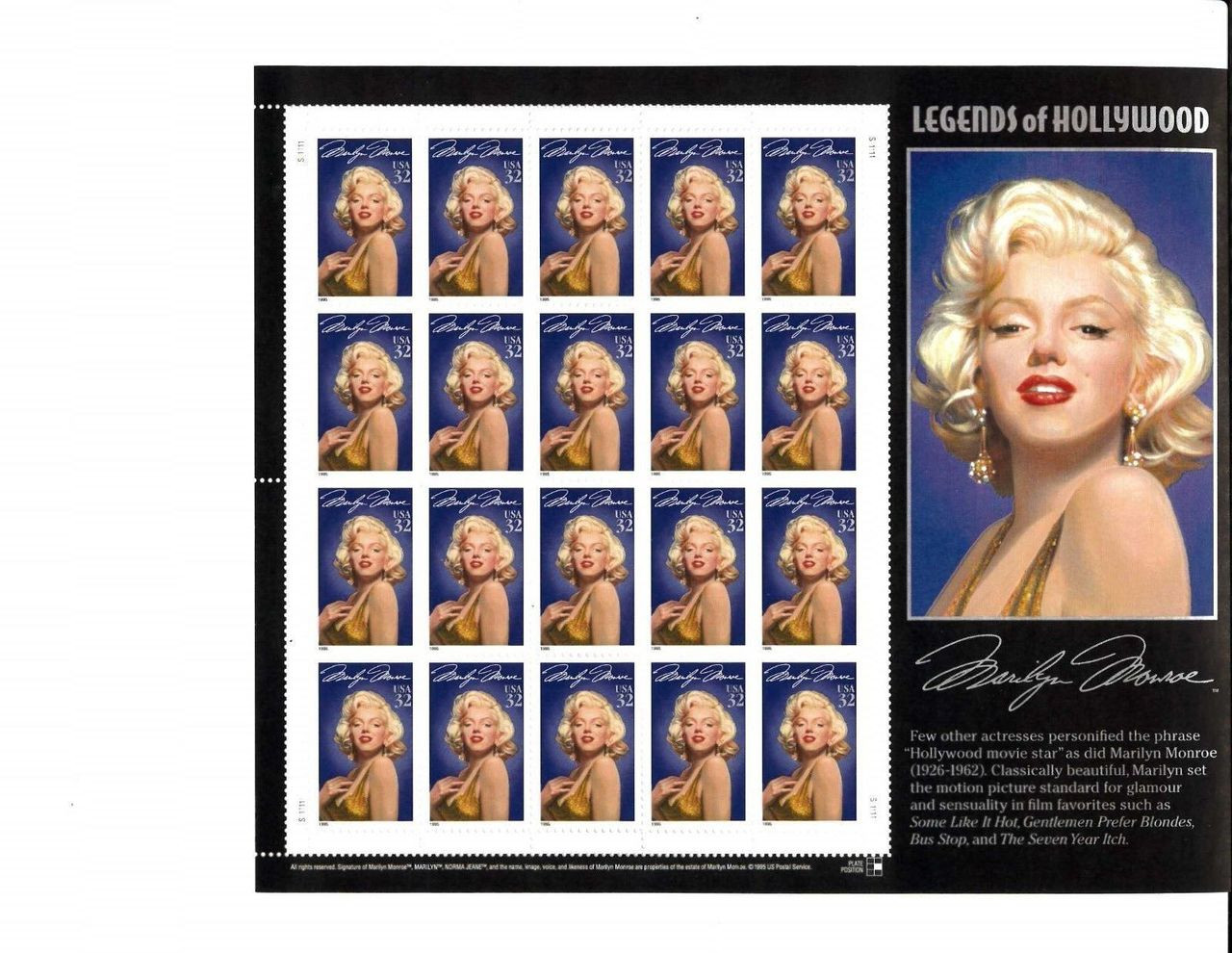 Legends of Hollywood Marilyn Monroe Stamps #2967 - Northern