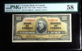 1937 $100 BANK OF CANADA GORDON/TOWERS PAPER MONEY NOTE PMG AU58