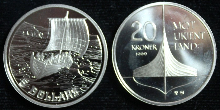 1999 Canadian $5, Norwegian 20 kr The Vikings & the Vinland