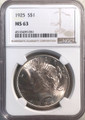 1925 PEACE SILVER  DOLLAR - NGC MS63