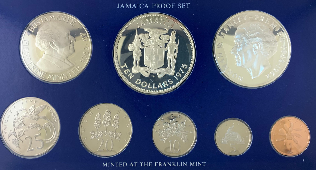 Jamaica Proof Set 銀貨 1976 Jamaica 9-Piece Proof Set (w/Box & COA)