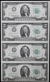 1976 $2 Uncut Sheet(2) of 4 *STAR* Notes (see desc. for s/n's) - New York