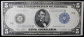 1914 $5 USA FEDERAL RESERVE NOTE BLUES SEAL TYPE C CHICAGO - XF