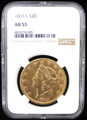 1865-S US $20 GOLD LIBERTY TYPE 1 - NGC AU 55