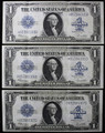 1923 USA $1 (3) Large Note Silver Certificate (3) Sequential SN#'s - XF/AU