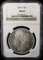 1881-S $1 US MORGAN SILVER DOLLAR - NGC MS 64