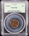 1929-S US 1C Lincoln Penny - PCGS MS 64 RD