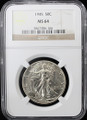 1945 US 50C SILVER Walking Liberty Half Dollar - NGC MS 64