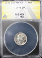 1943 US 10C Mercury SILVER Dime - ANACS MS 64