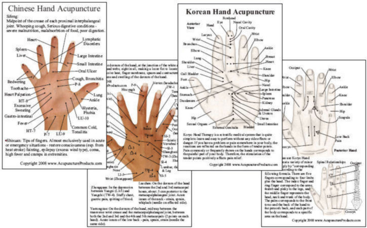 Chinese & Korean Hand Acupuncture Cards - Clinical Charts and Supplies
