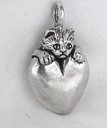 Cat Heart Pendant Sterling Silver