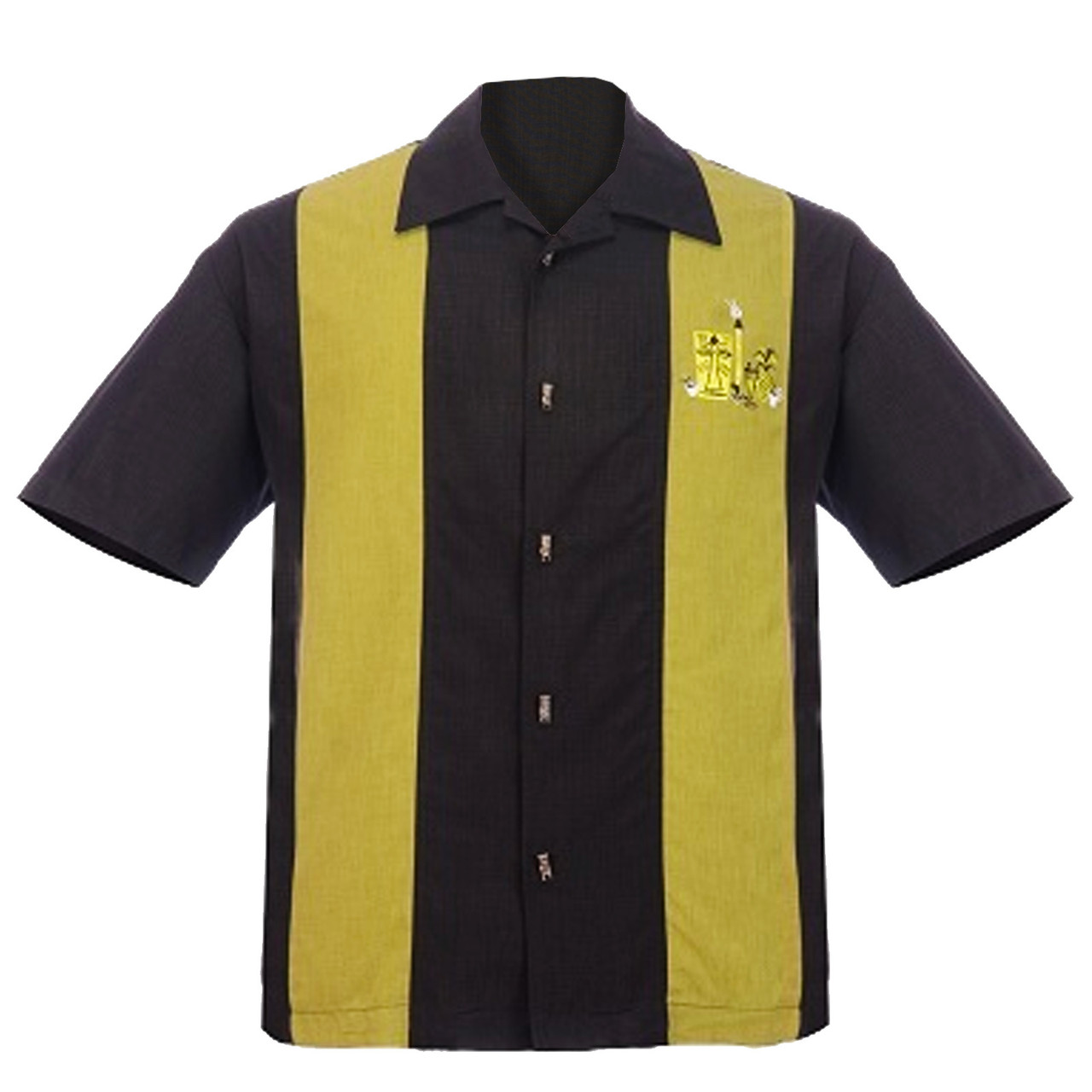 Steady Clothing The Mickey Green Panel Button Up Bowling Shirt ...
