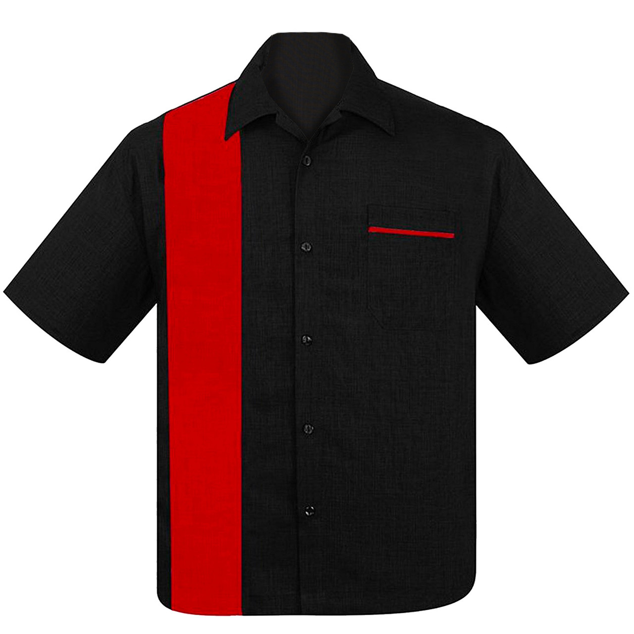 Steady Clothing Poplin Single Panel Bowling Shirt Black Red ...
