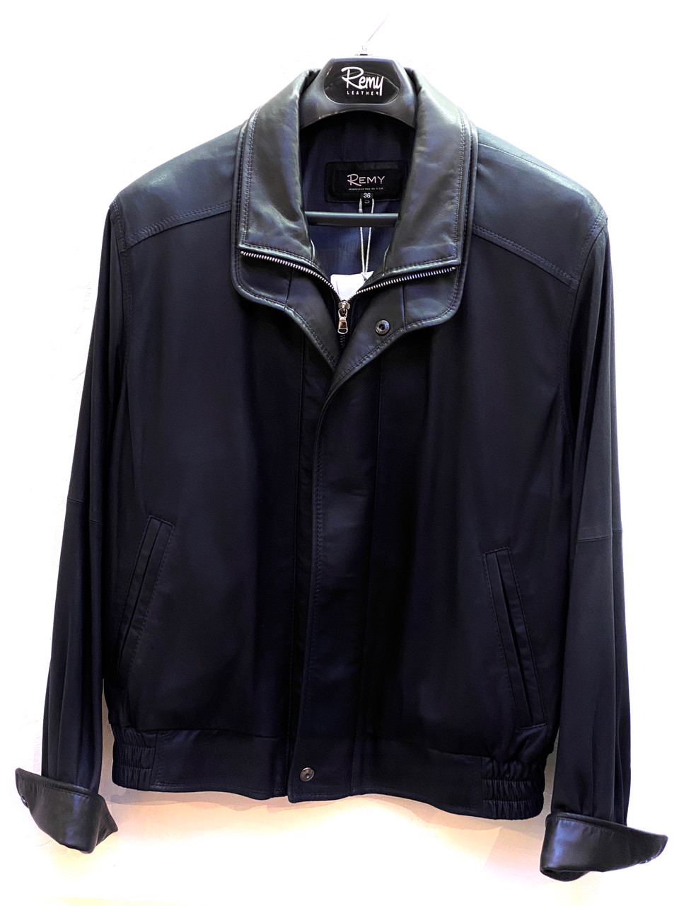 Remy Men's Double Collar Leather Jacket Navy/Noir (960 x 1280 Pixel)