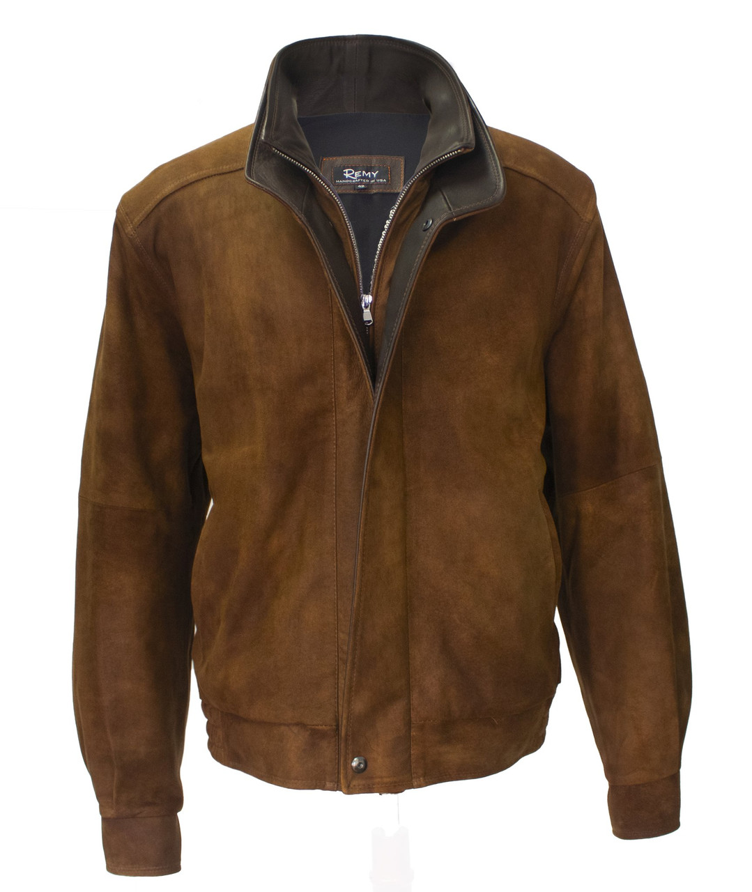 Remy Leather Men’s Double Collar Safari/Cocoa Lambskin Leather Bomber ...