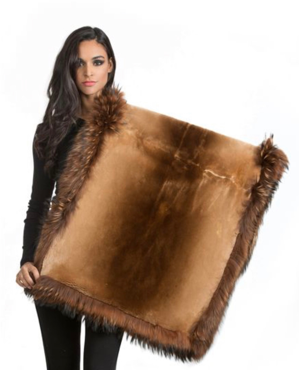 Wolfie Furs Genuine Mink Fur Throw w/ Fox Fur Trim