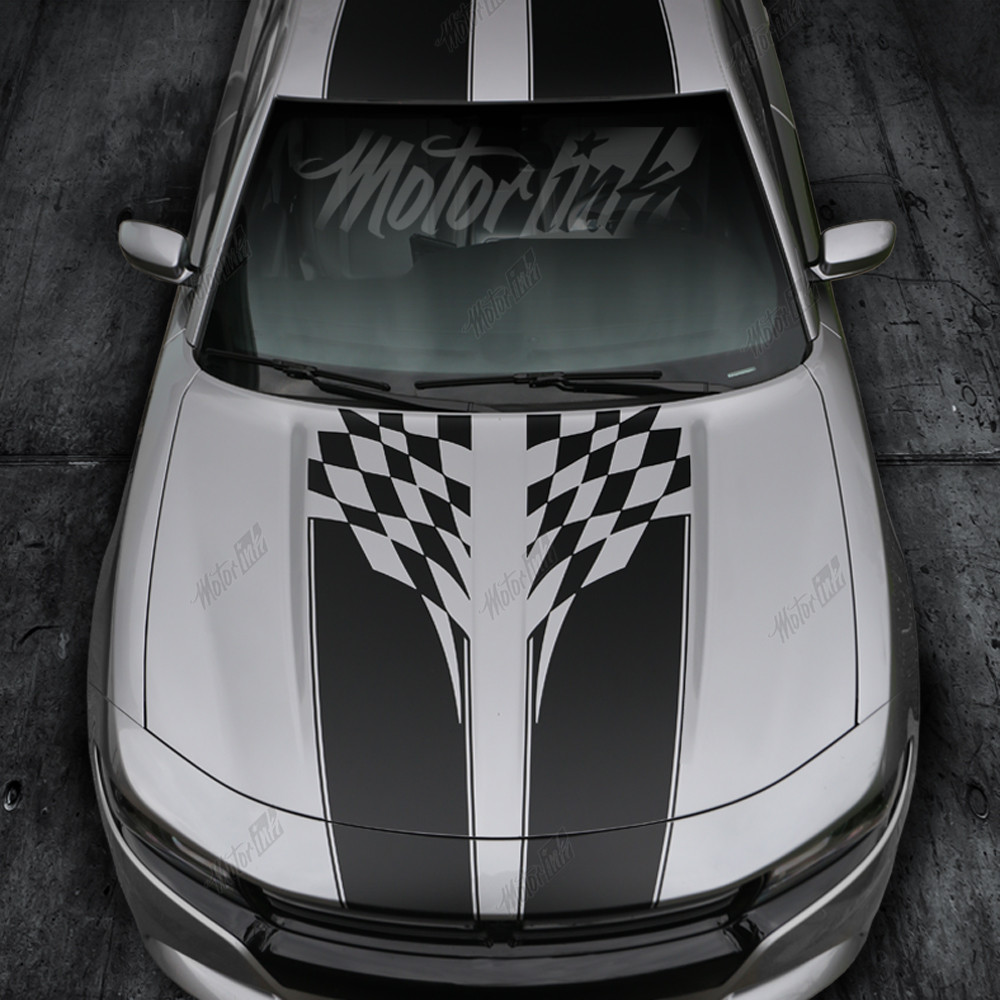 2015-2018 Dodge Charger Hood Blackout Rally Stripes Racing Graphics Decals