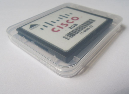 Style: CF Type I (3.3 mm thick)
Size: 42.8mm x 36.4mm x 3.3mm
Op. Voltage: 3.3V-5V.
Op. Temperature: −25 to +85 °C
Durability: 10,000 insertion/removal cycles
Compatibility: compatible with the Compact Flash slot and PCMCIA card standards, All High-end digital photographic applications.
High transfer rate for fast copy/download
Tech Specify
 
Product Name
CISCO 2GB CompactFlash Card
Manufacturer Website Address
Manufacturer
Cisco Systems, Inc
Product Type
CompactFlash (CF) Card
Brand Name
Cisco
Compatibility
· Cisco 1800 Series Routers
· Cisco 1841 ADSL over ISDN Bundle
· Cisco 1841 ADSL over POTS Bundle
· Cisco 1841 ADSL over POTS Bundle w/Dying Gasp
· Cisco 1841 Integrated Services Router
· Cisco 1841 Security Bundle
· Cisco 1841 with WIC-1DSU-T1-V2
Application/Usage
Networking System
Form Factor
CompactFlash (CF)
Number of Memory Cards
1
Storage Capacity
2 GB