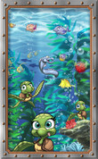 Framed Undersea Cartoon Baby Sea Turtles (Vertical)