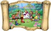 Jesus and the Children (Version 2) - Bible Scroll