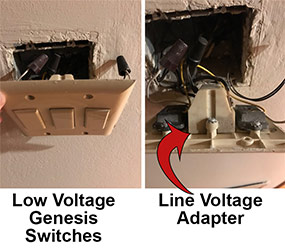 Line Voltage Adapter on Touch Plate Low Voltage Switches